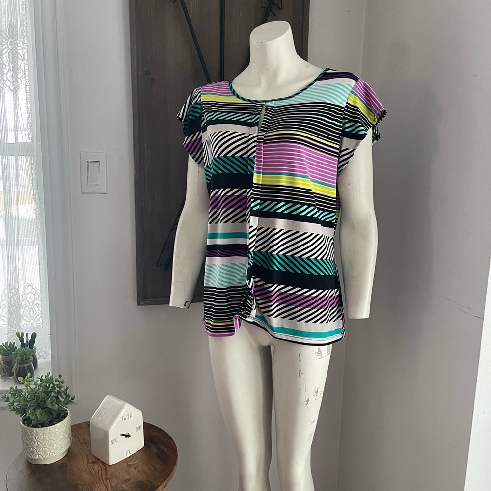 Worthington Multicolor Striped Short Sleeve Tee